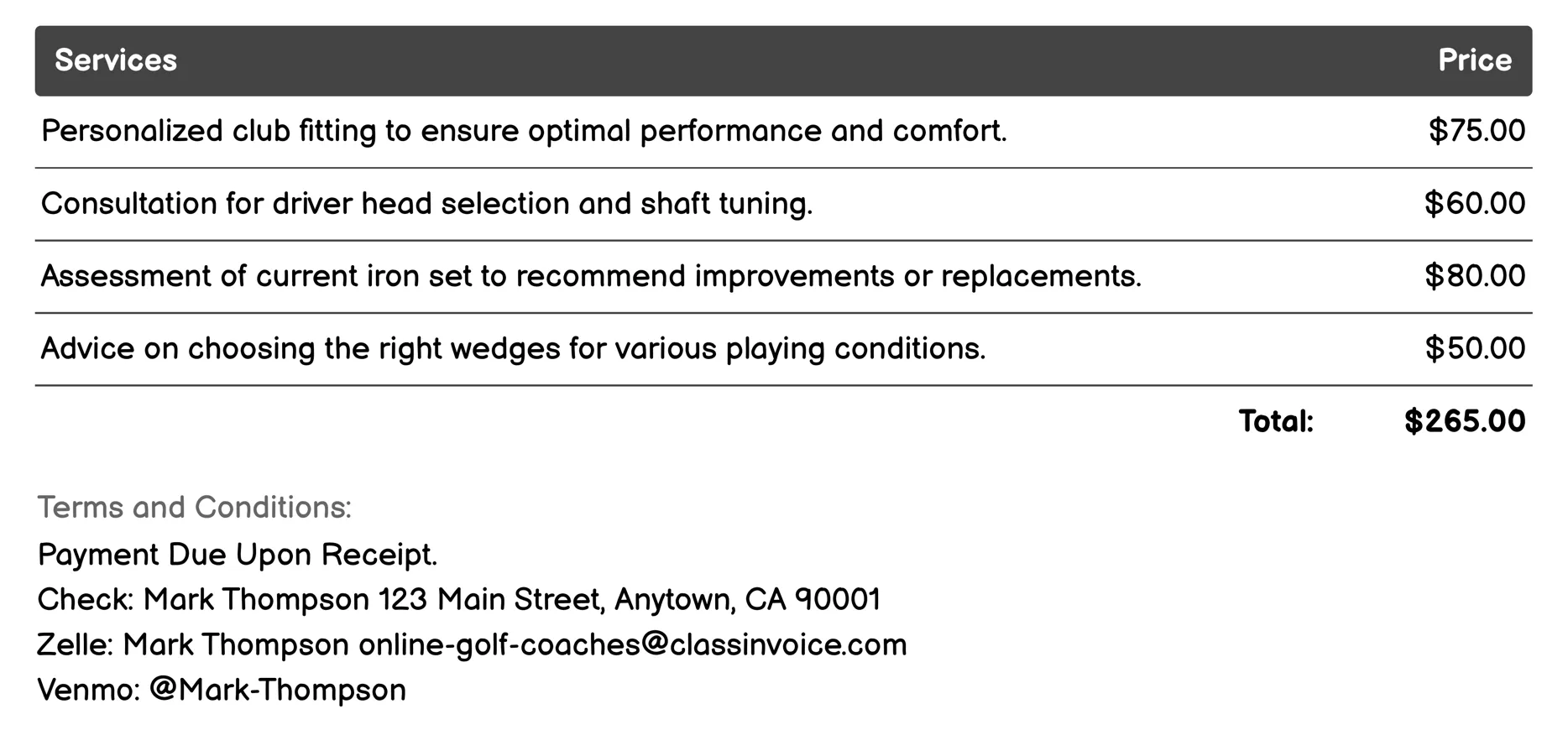 Equipment Consultation Invoice Example