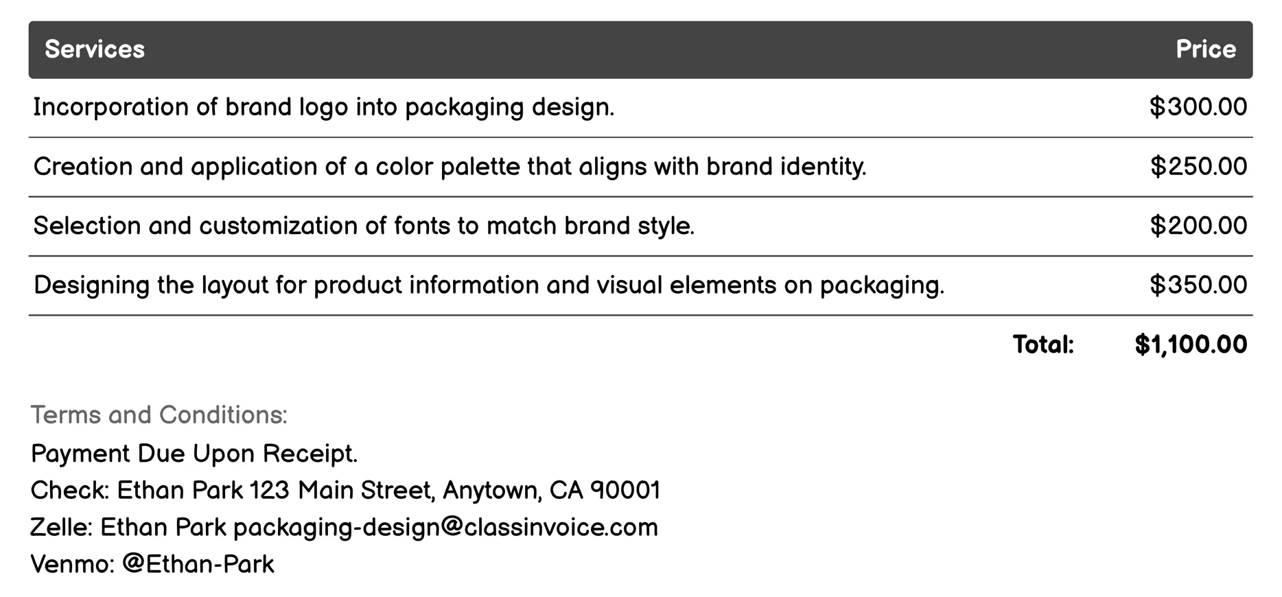 Brand Identity Packaging Invoice Example