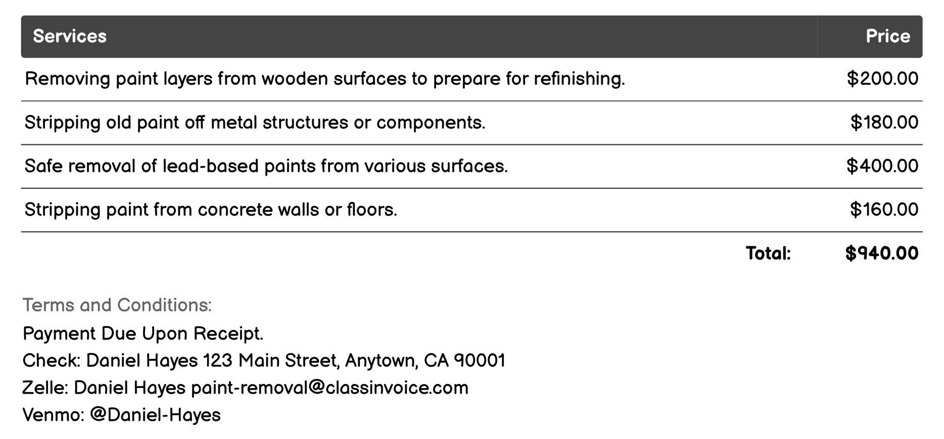 Media Blasting Invoice Example