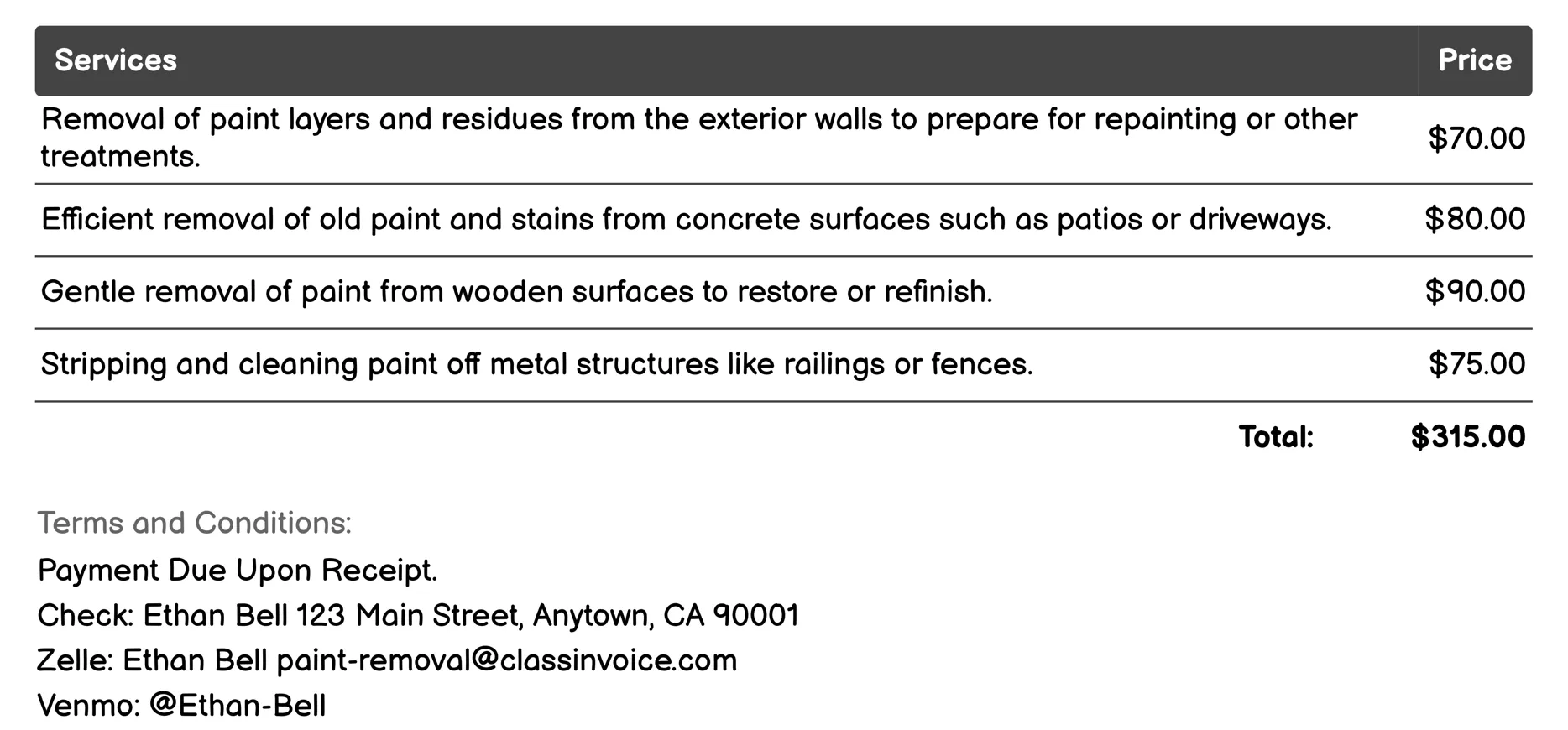 Power Washing Invoice Example