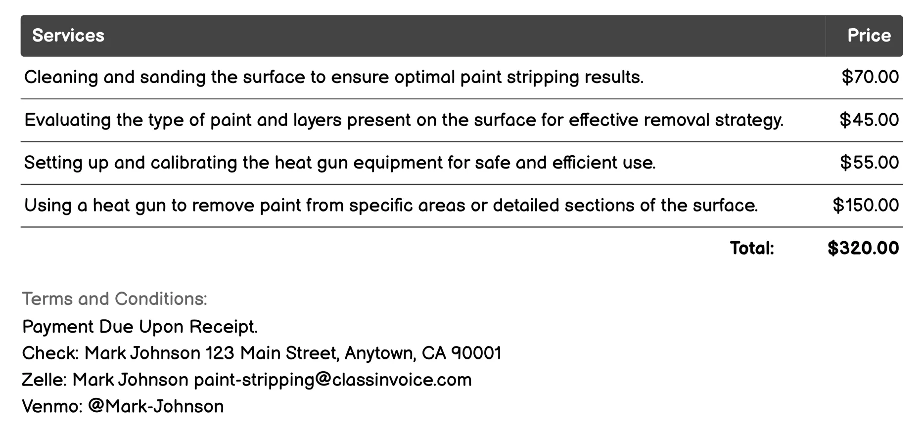 Heat Gun Paint Removal Invoice Example