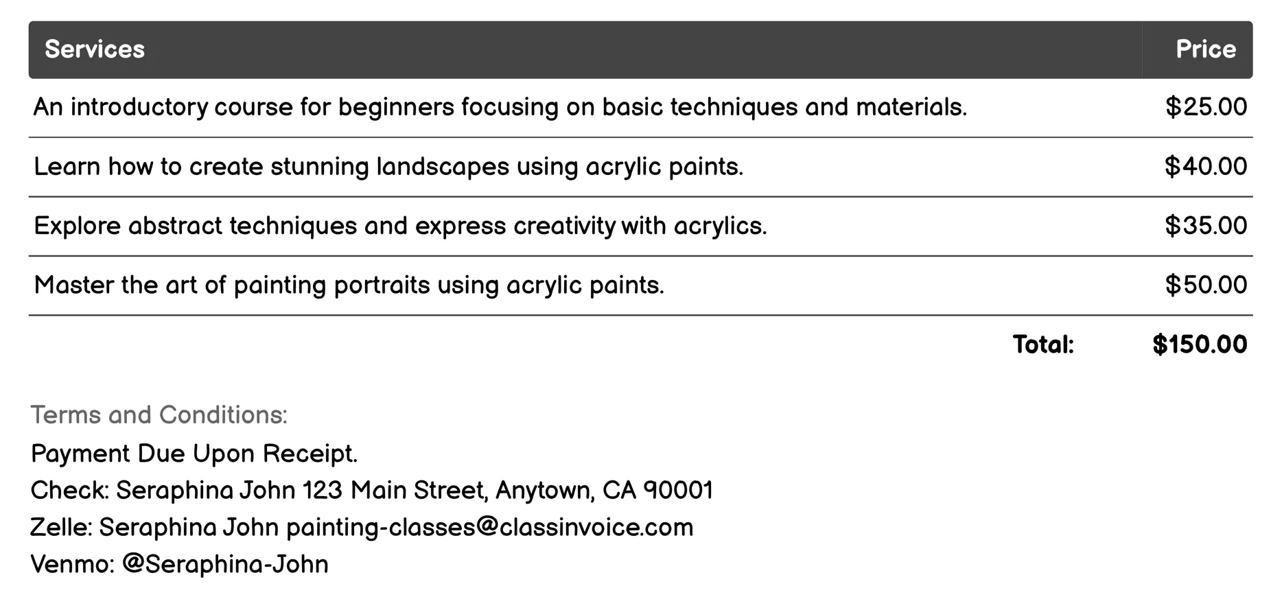 Acrylic Painting Invoice Example