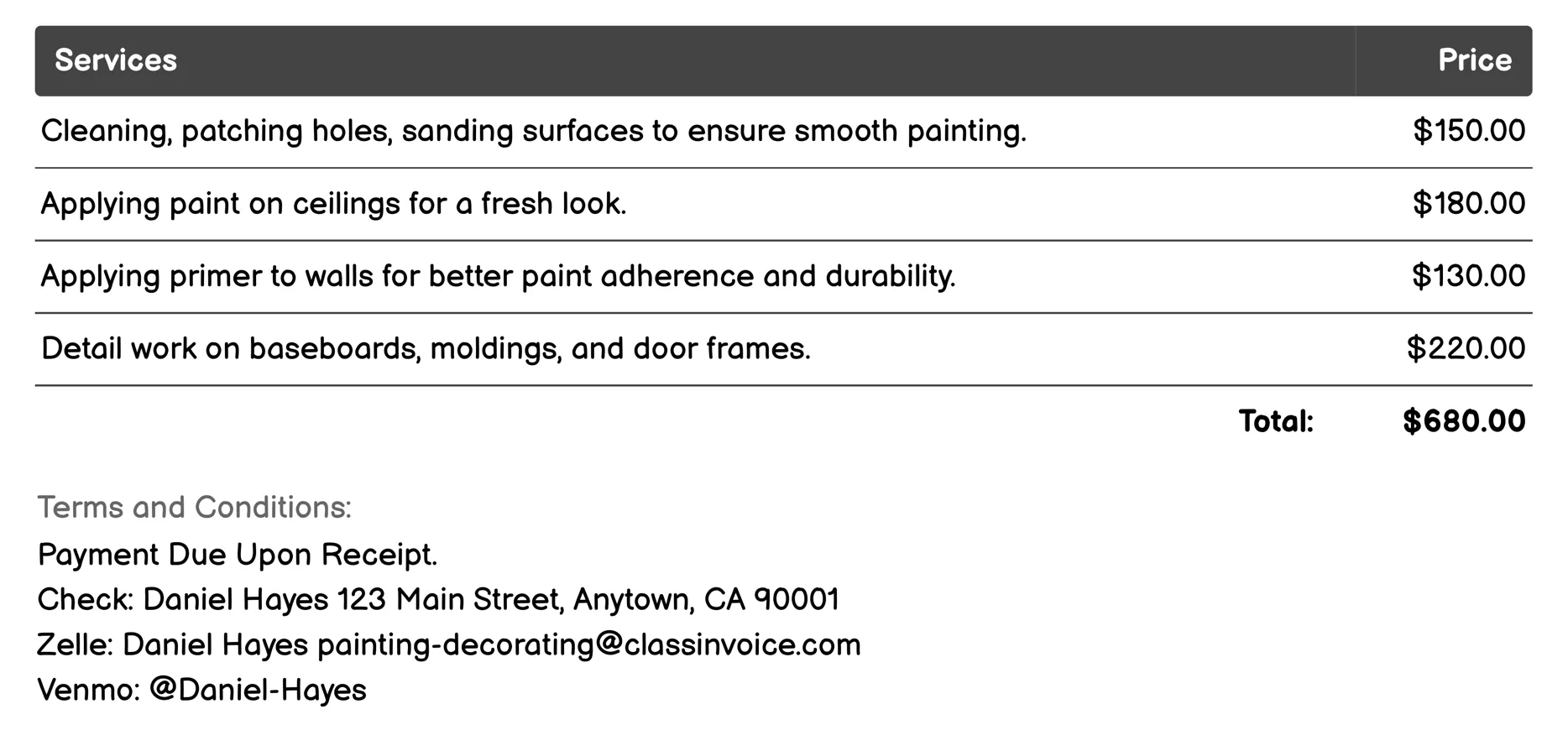Commercial Decorating Invoice Example