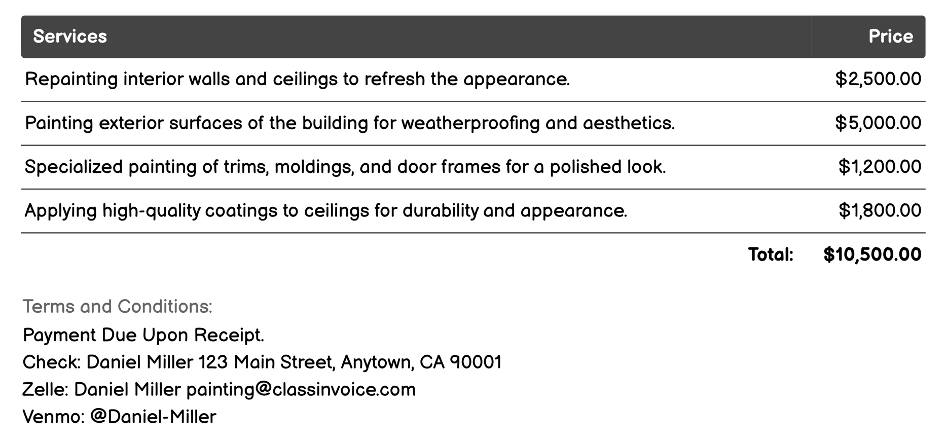 Commercial Property Painting Invoice Example