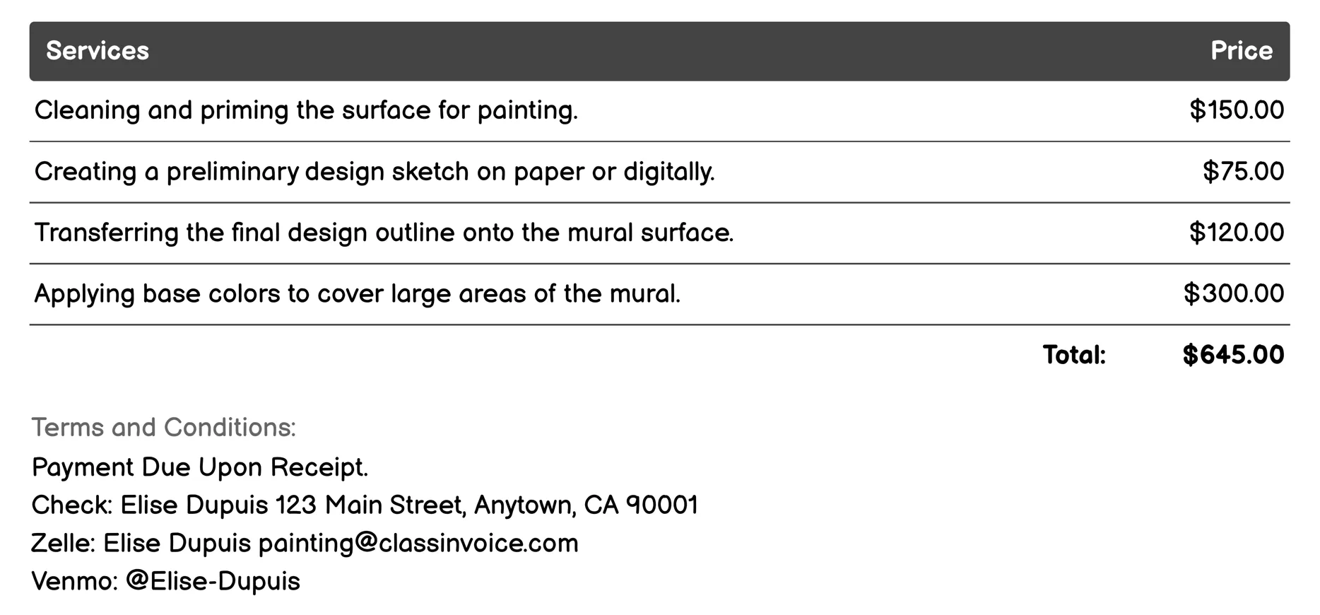 Mural Painting Invoice Example