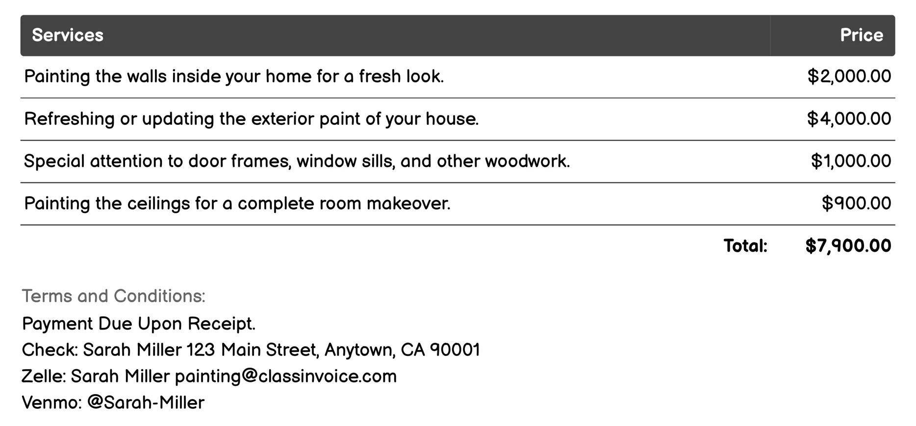 Residential Painting Invoice Example