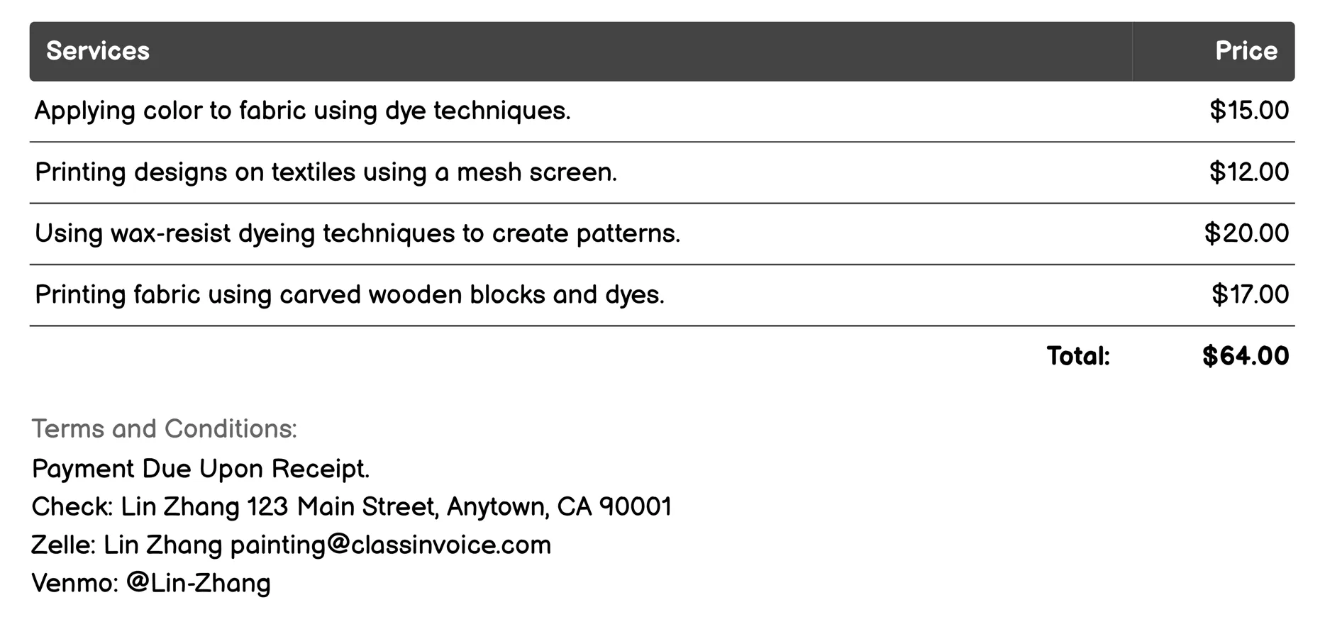 Textile Painting Invoice Example