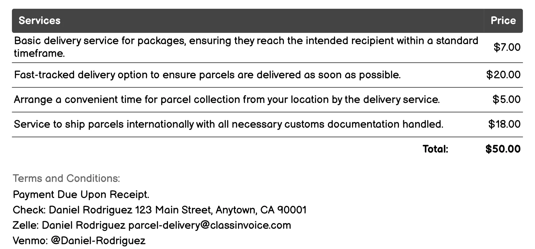 Drop-Off & Pick-Up Service Invoice Example