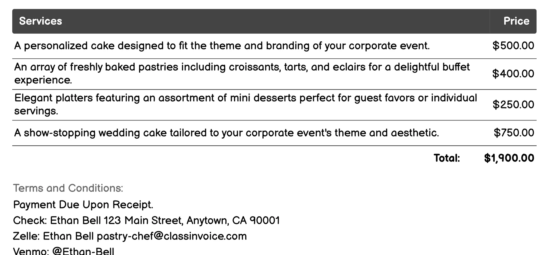 Corporate Event Catering Invoice Example
