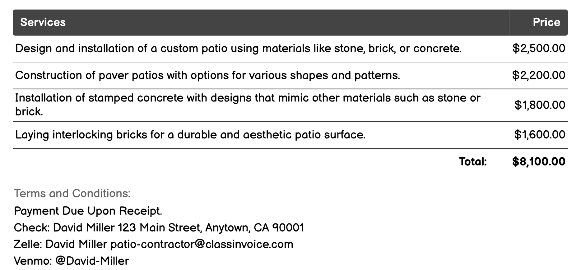 Garden Design Invoice Example