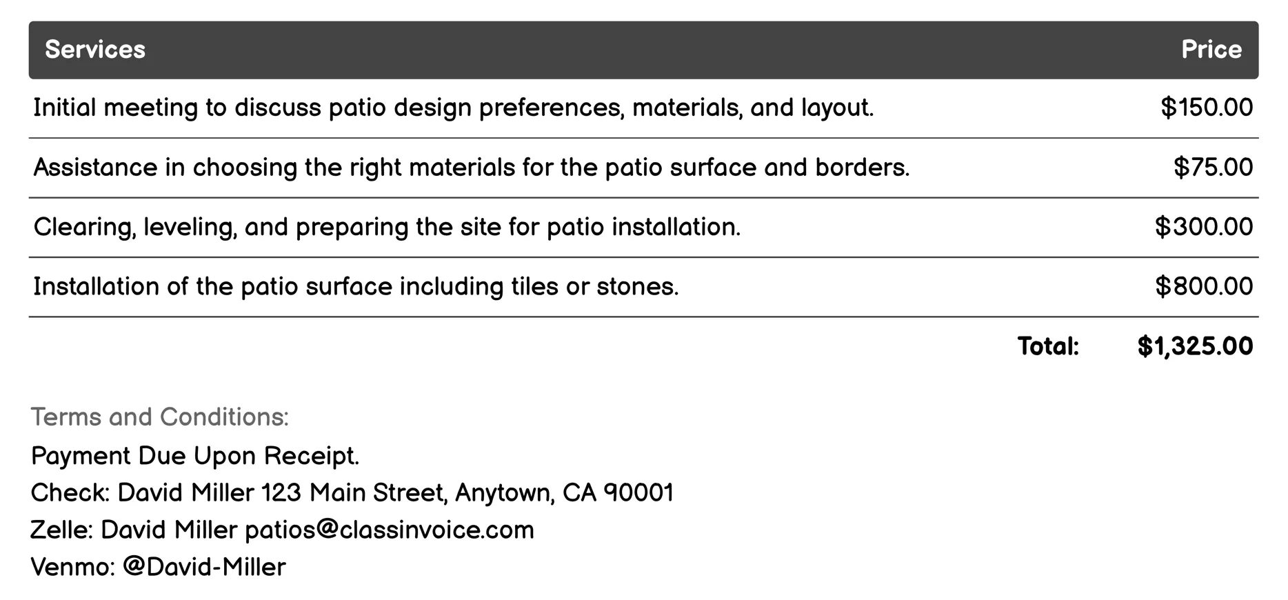 Garden Design Invoice Example