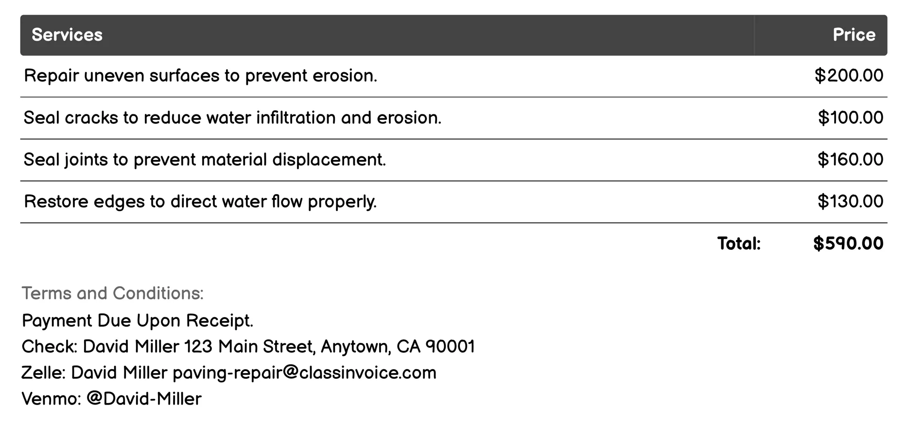 Erosion Control Paving Invoice Example