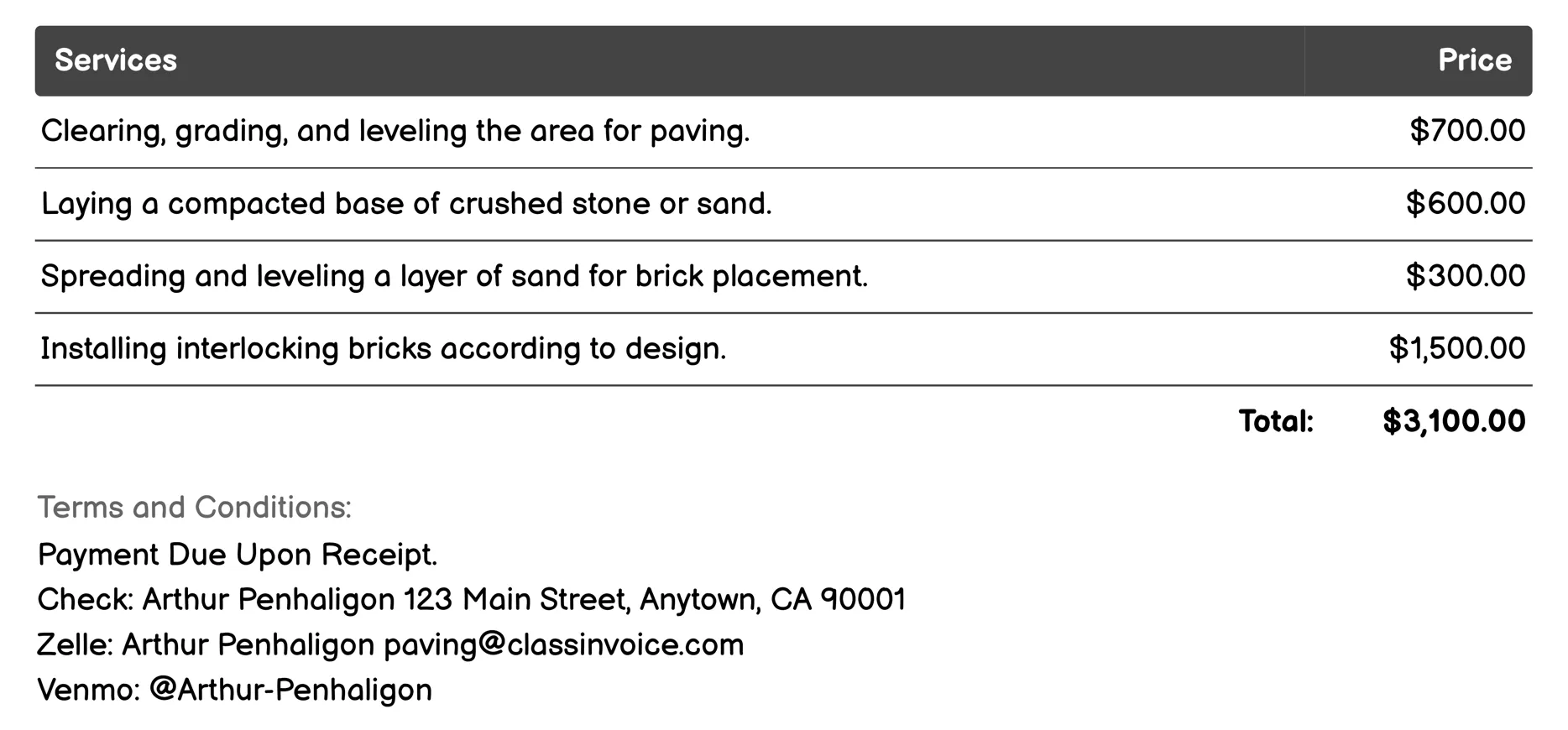 Interlocking Brick Paving Invoice Example