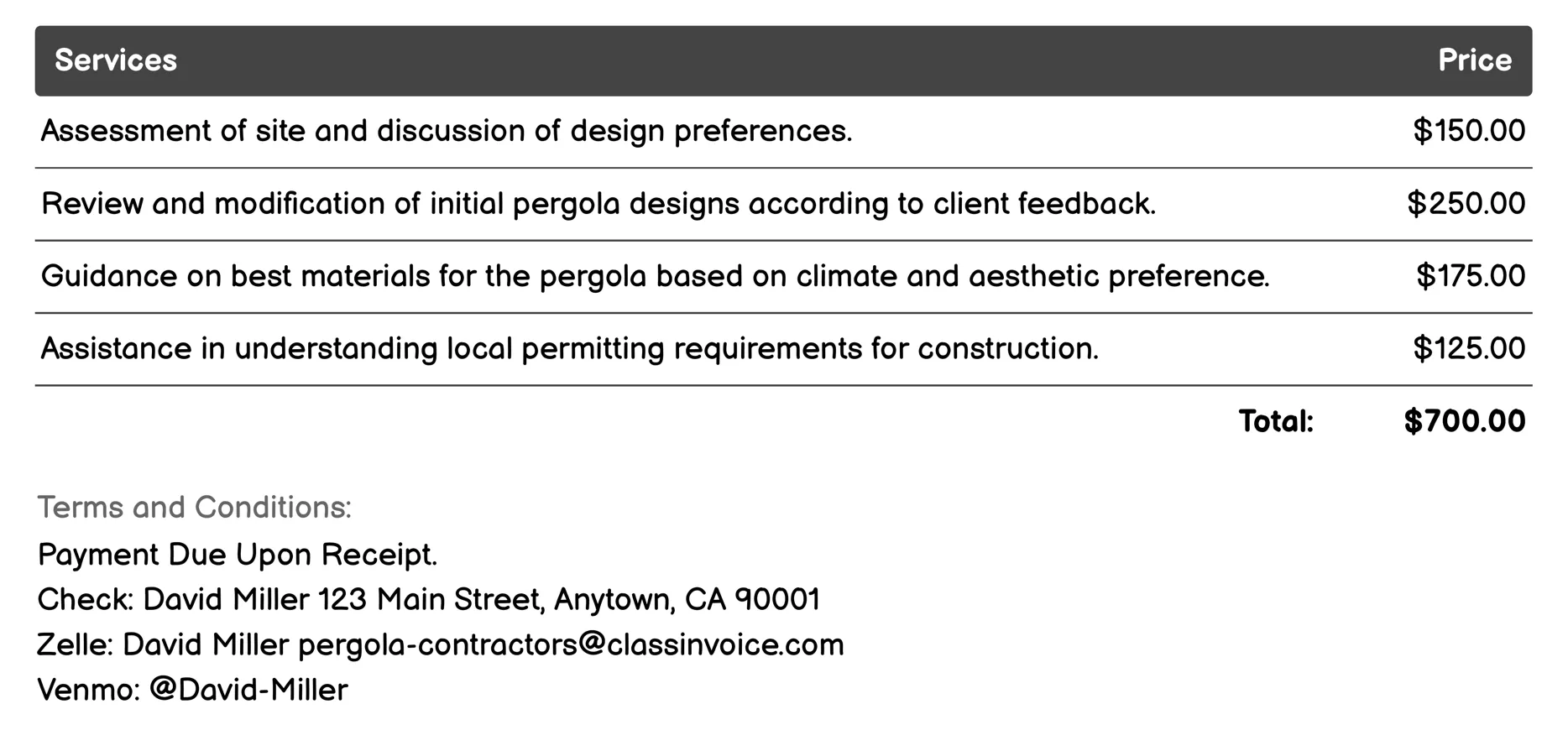 Consultation Services Invoice Example