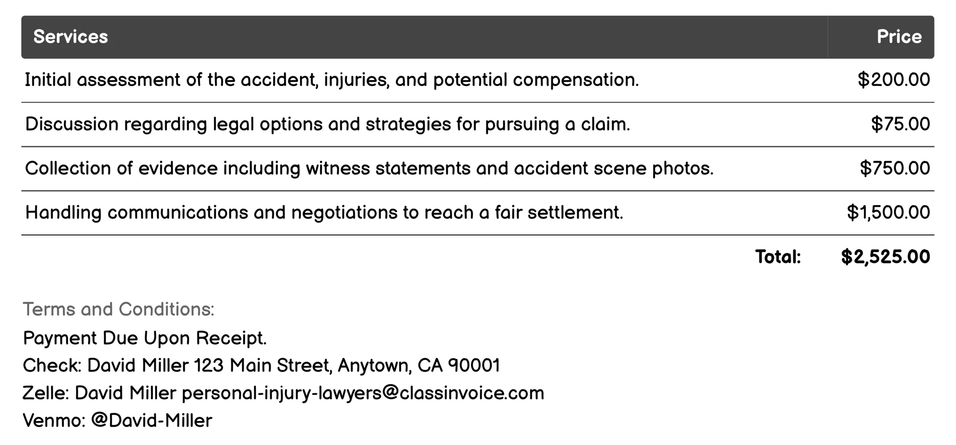 Motorcycle Accidents Invoice Example