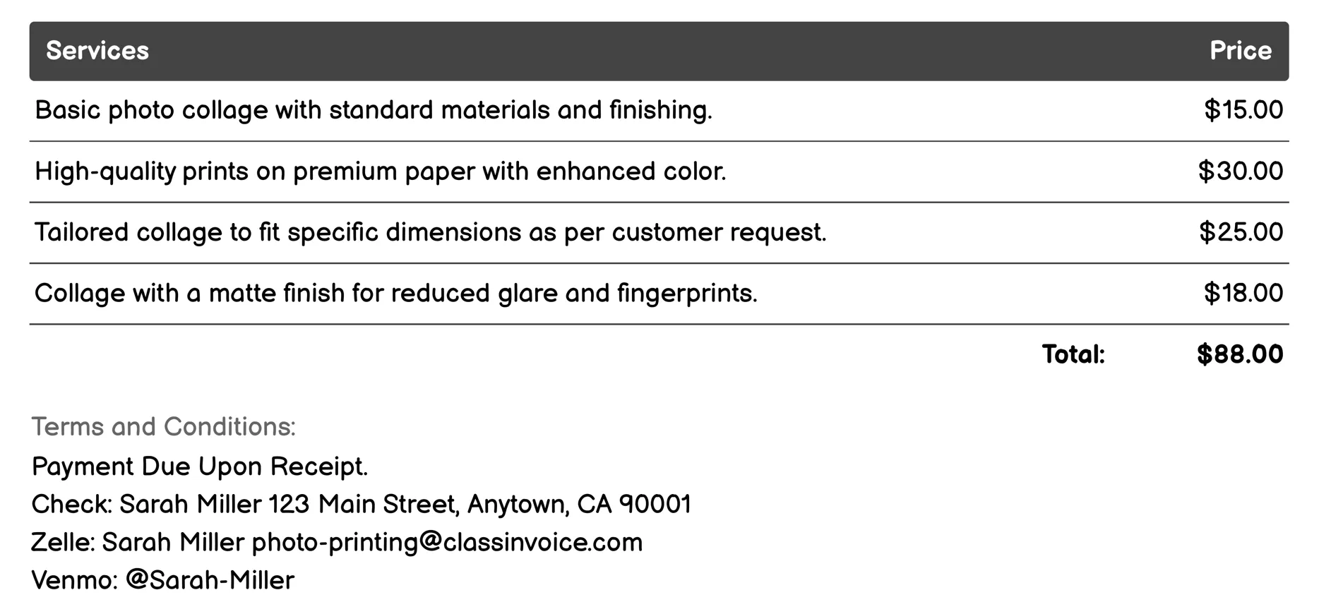 Photo Collages Invoice Example