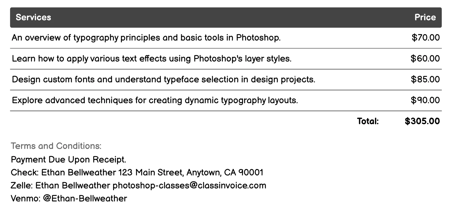 Typography Design Invoice Example