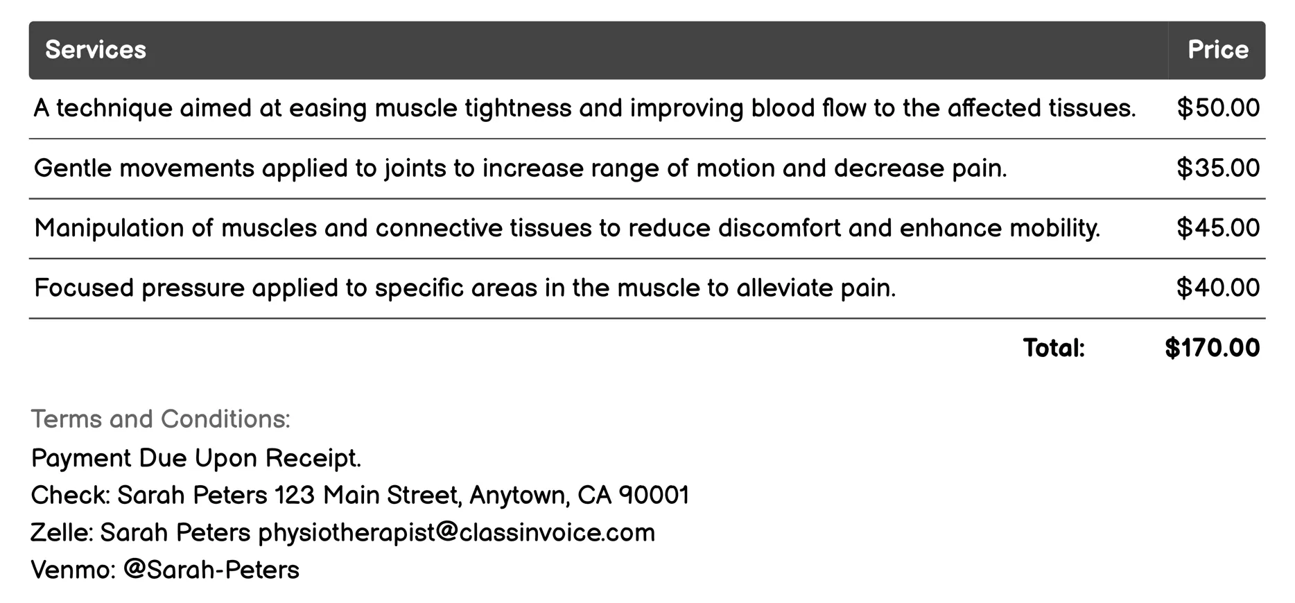 Manual Therapy Invoice Example