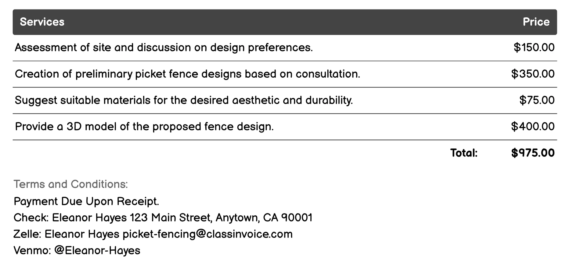 Custom Design Consultation Invoice Example