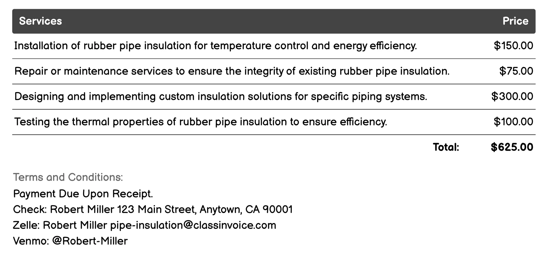 Rubber Pipe Insulation Invoice Example