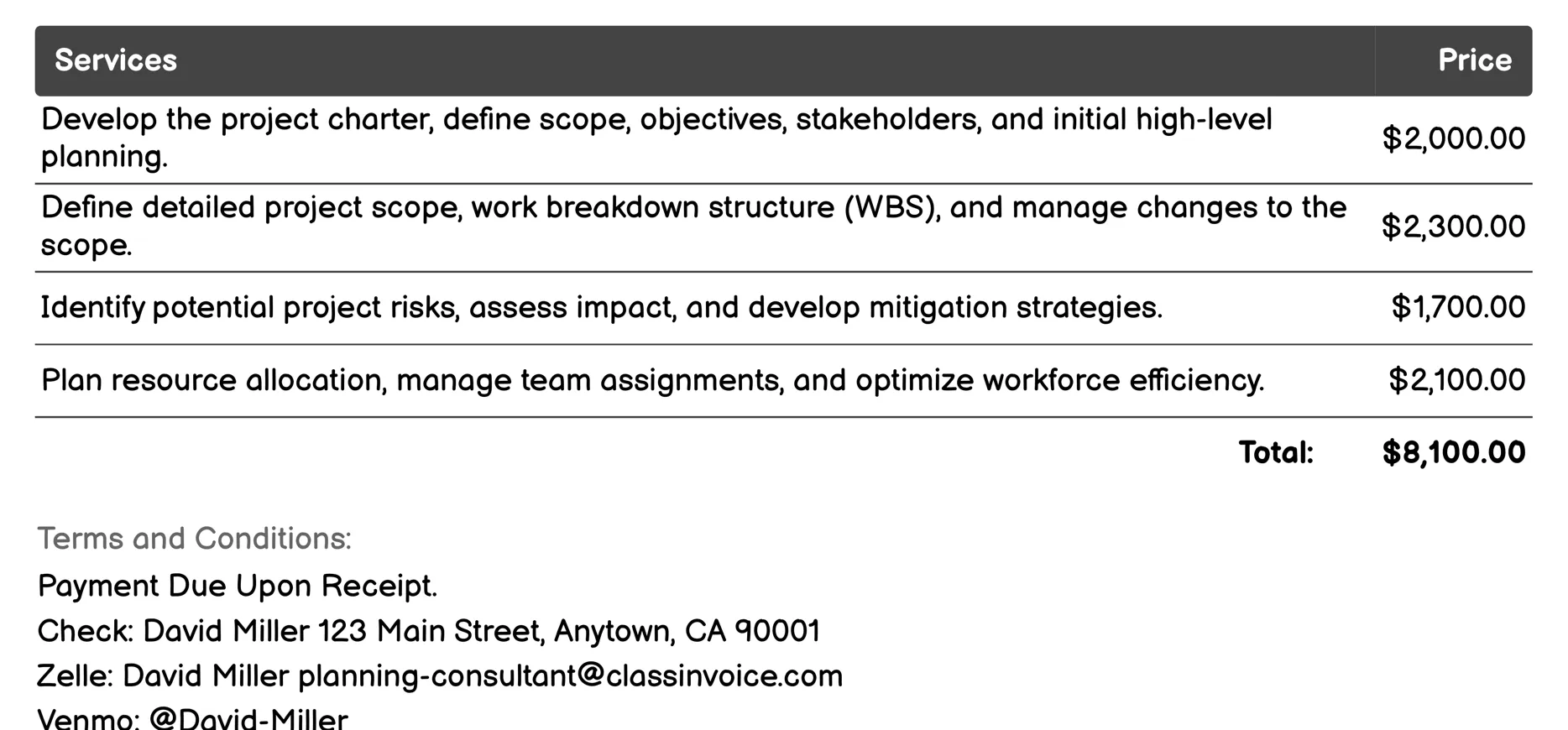 Project Management Consulting Invoice Example