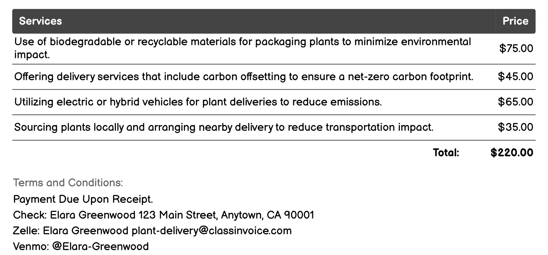 Sustainability and Eco-Friendly Delivery Invoice Example