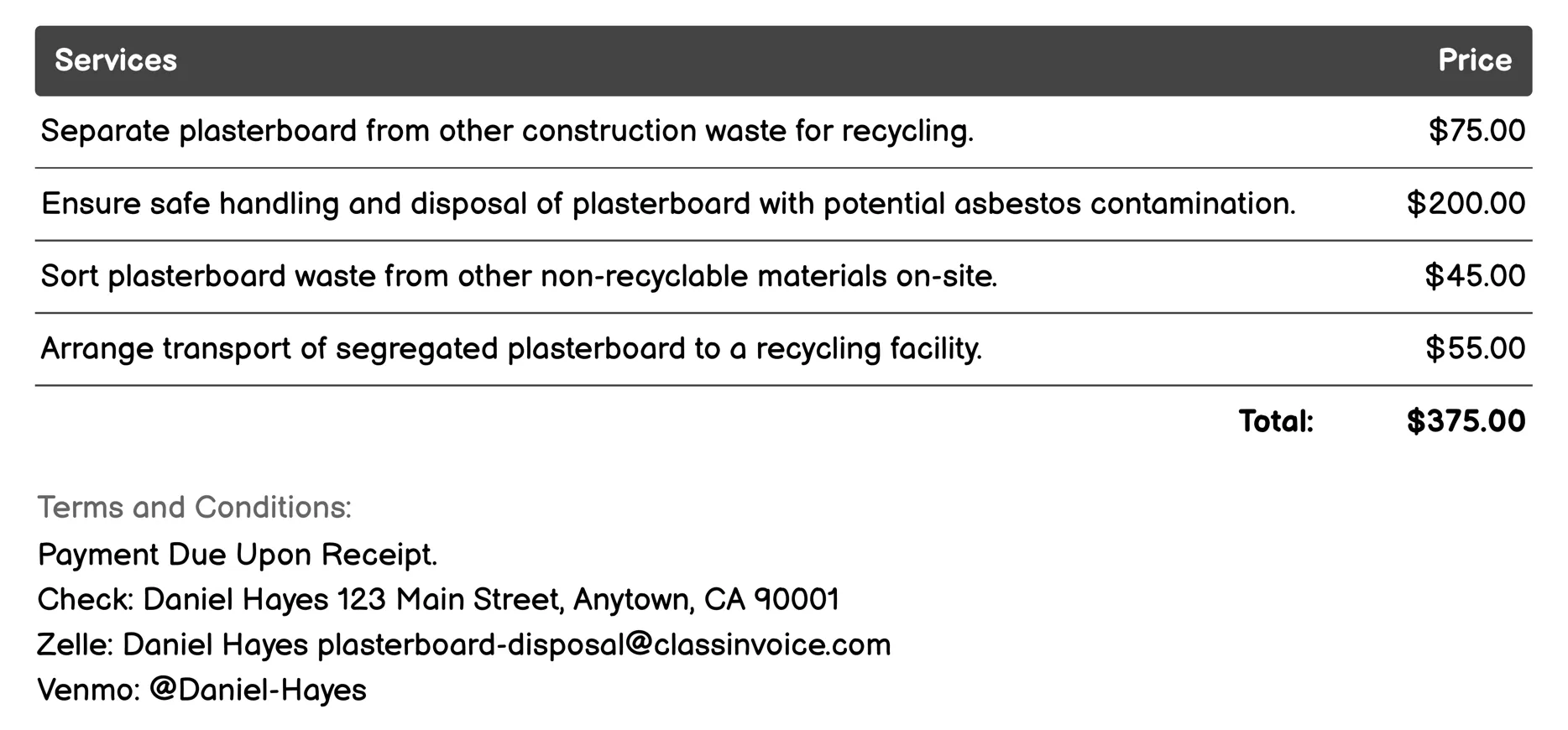 Waste Segregation Invoice Example