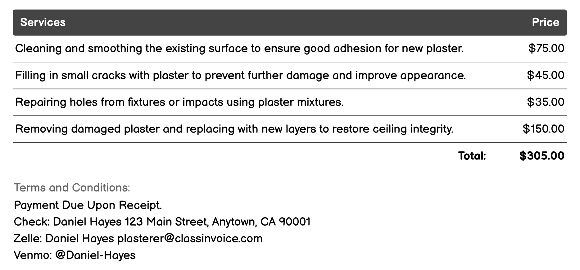 Ceiling Repairs Invoice Example