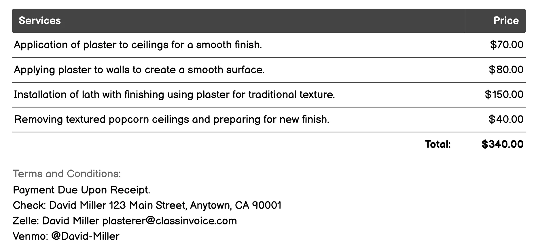 Textured Finishes Invoice Example