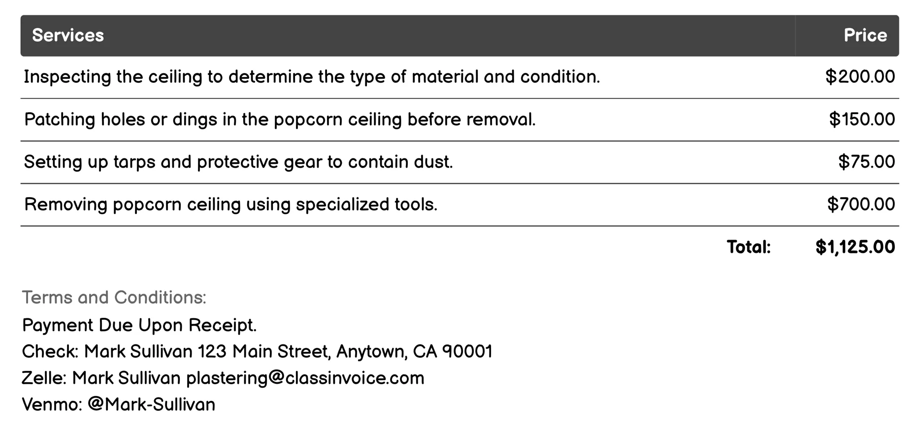 Popcorn Ceiling Removal Invoice Example