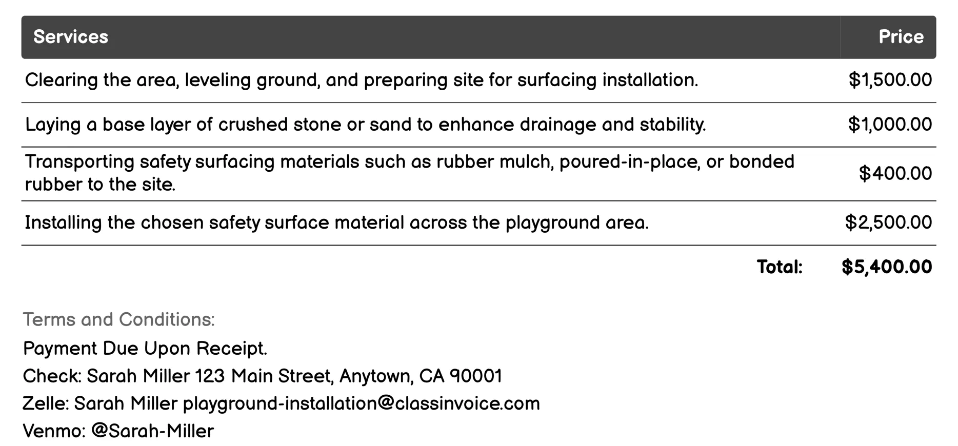 Safety Surfacing Installation Invoice Example