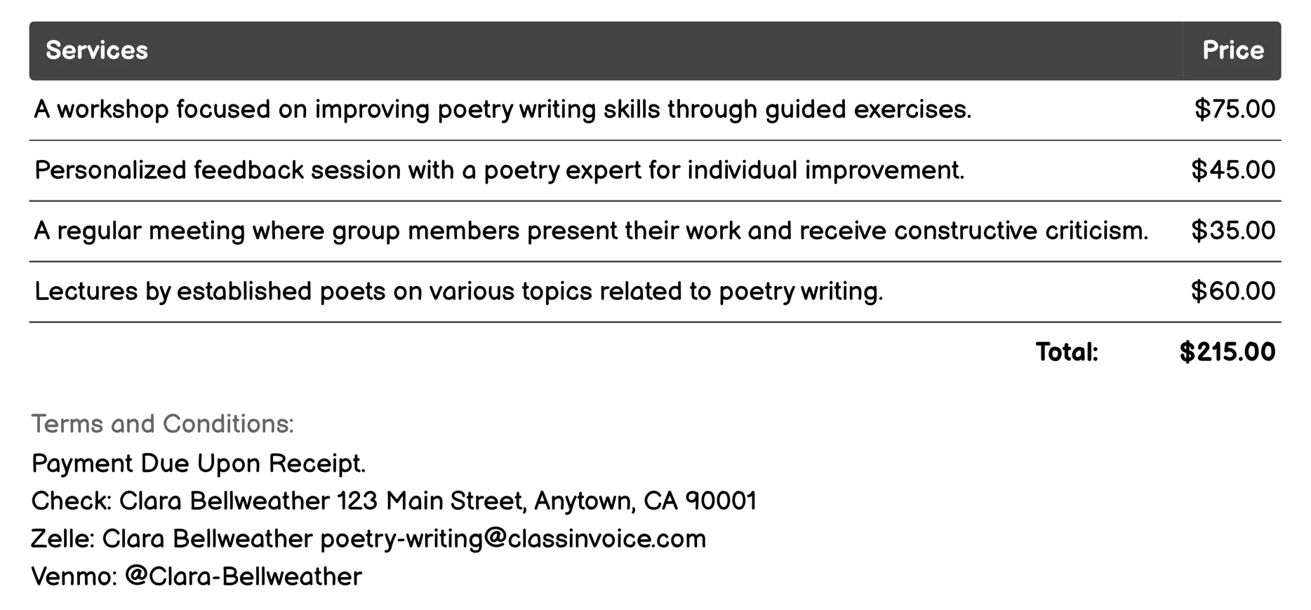 Poetry Critique Groups Invoice Example