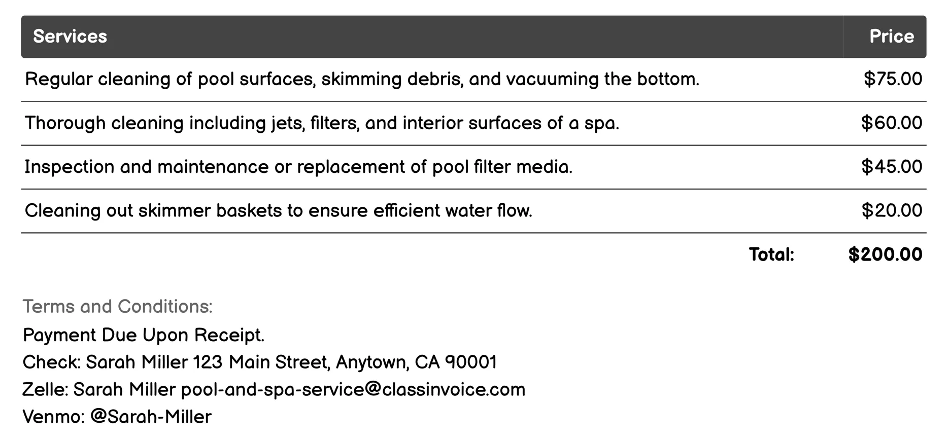 Cleaning Services Invoice Example