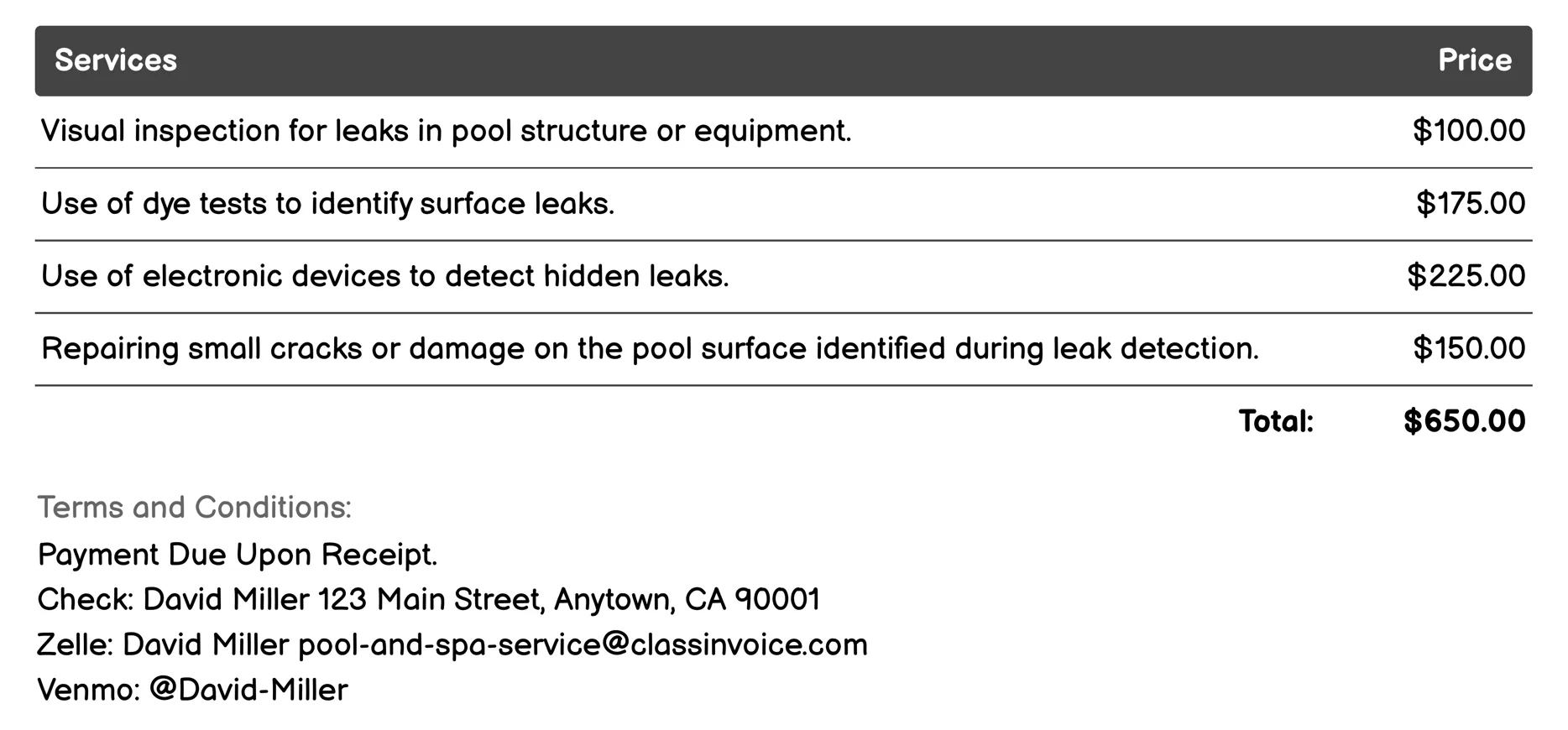 Leak Detection and Repair Invoice Example