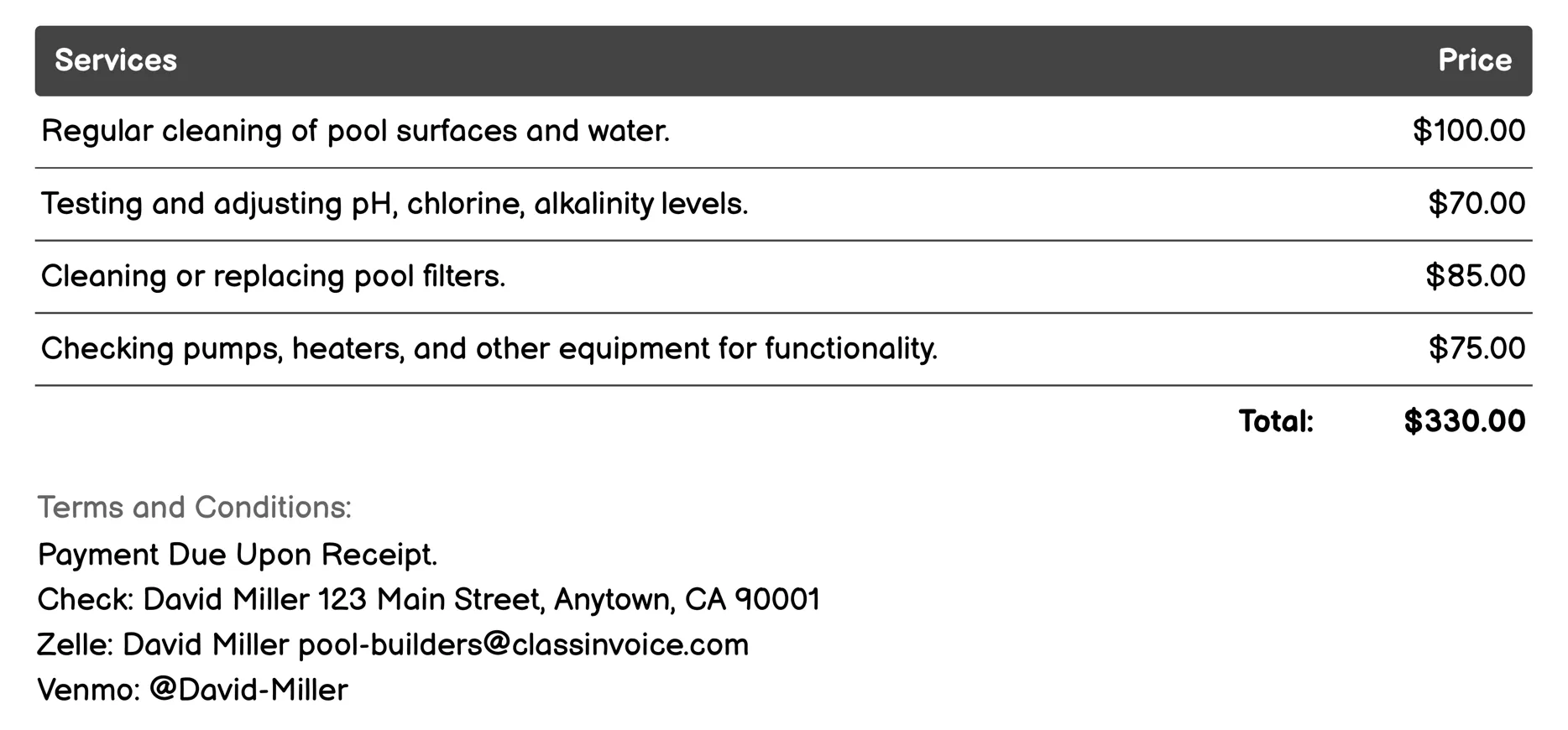 Maintenance Services Invoice Example