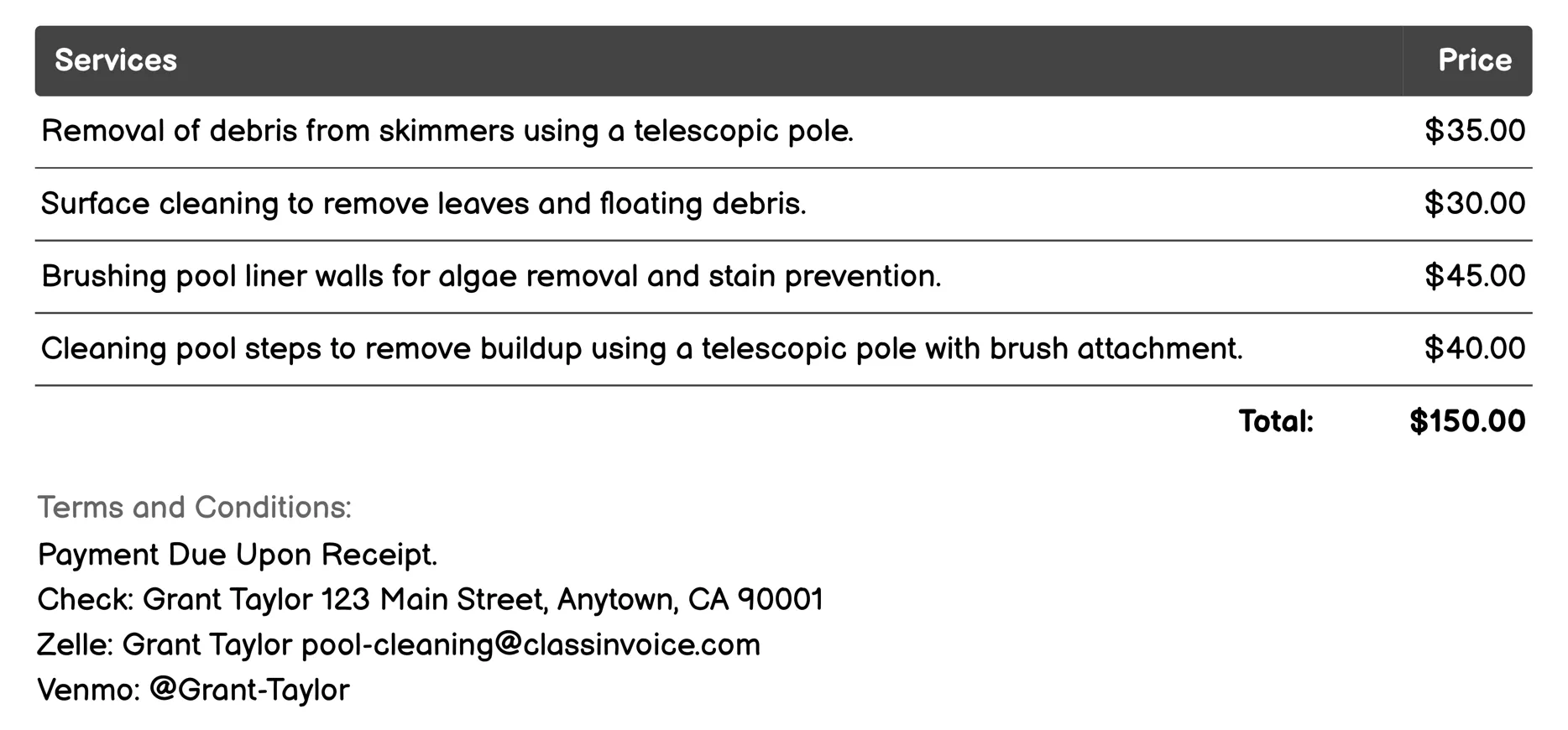 Telescopic Pole Cleaning Invoice Example