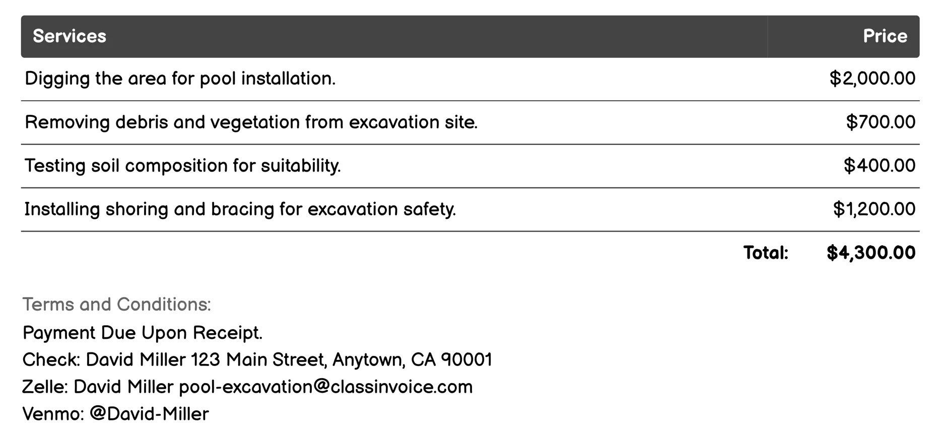 Site Grading and Preparation Invoice Example