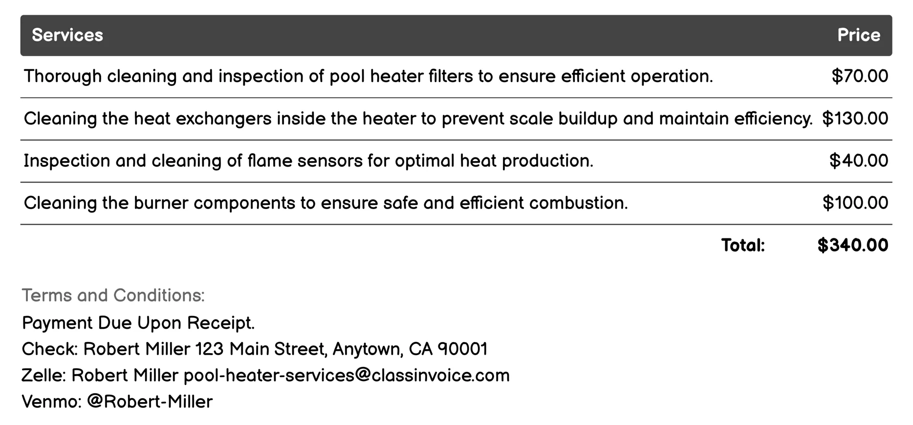 Cleaning Invoice Example