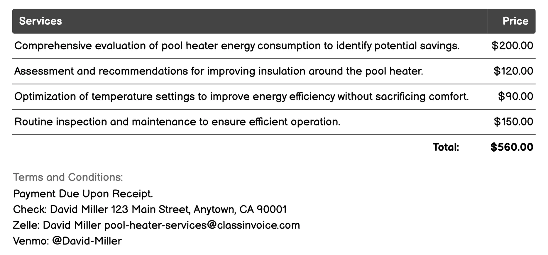 Energy Efficiency Consulting Invoice Example