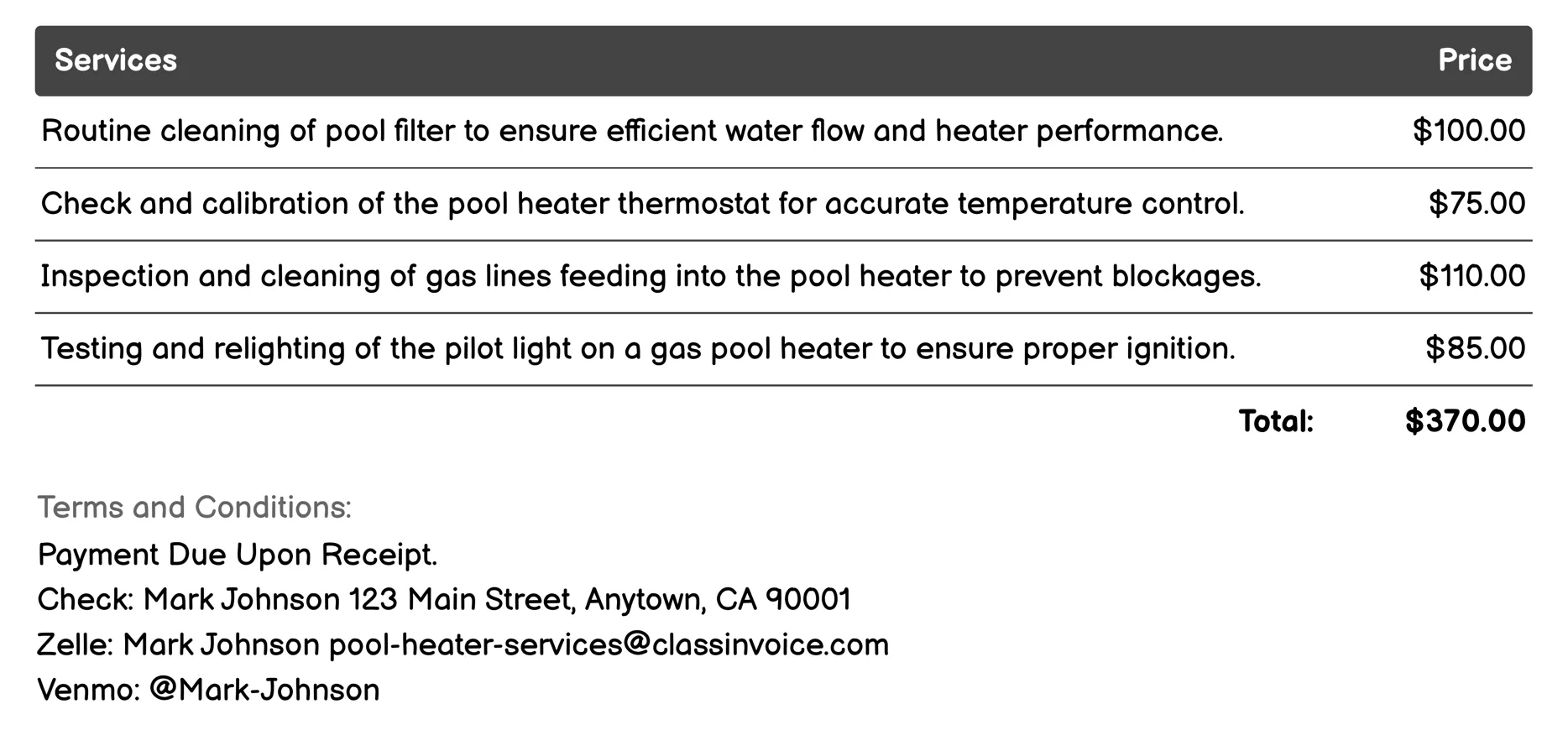 Maintenance Invoice Example