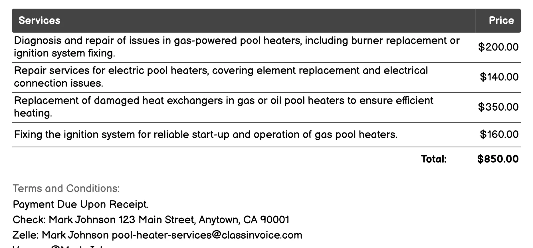 Repair Invoice Example