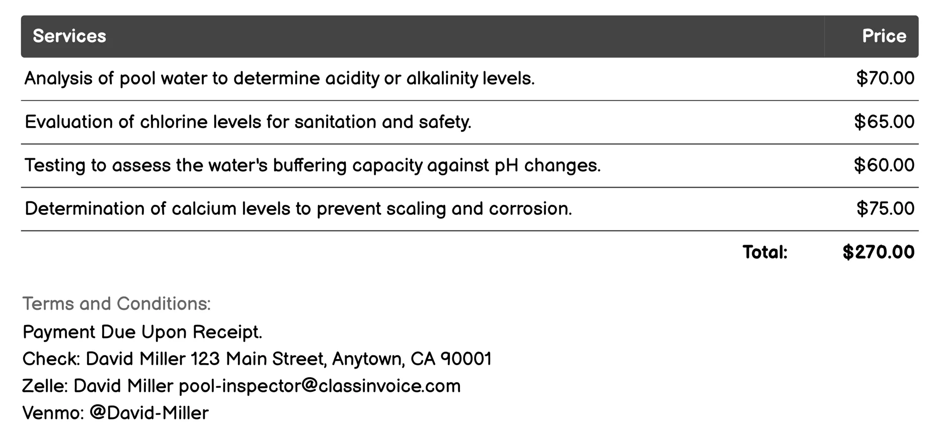 Water Quality Analysis Invoice Example