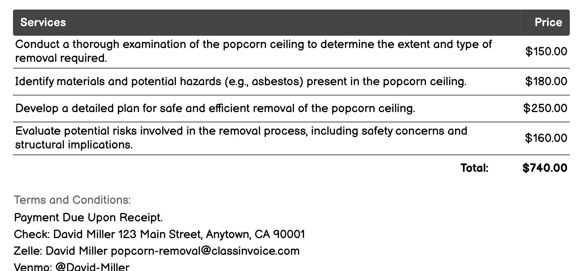 Consultation and Planning Invoice Example