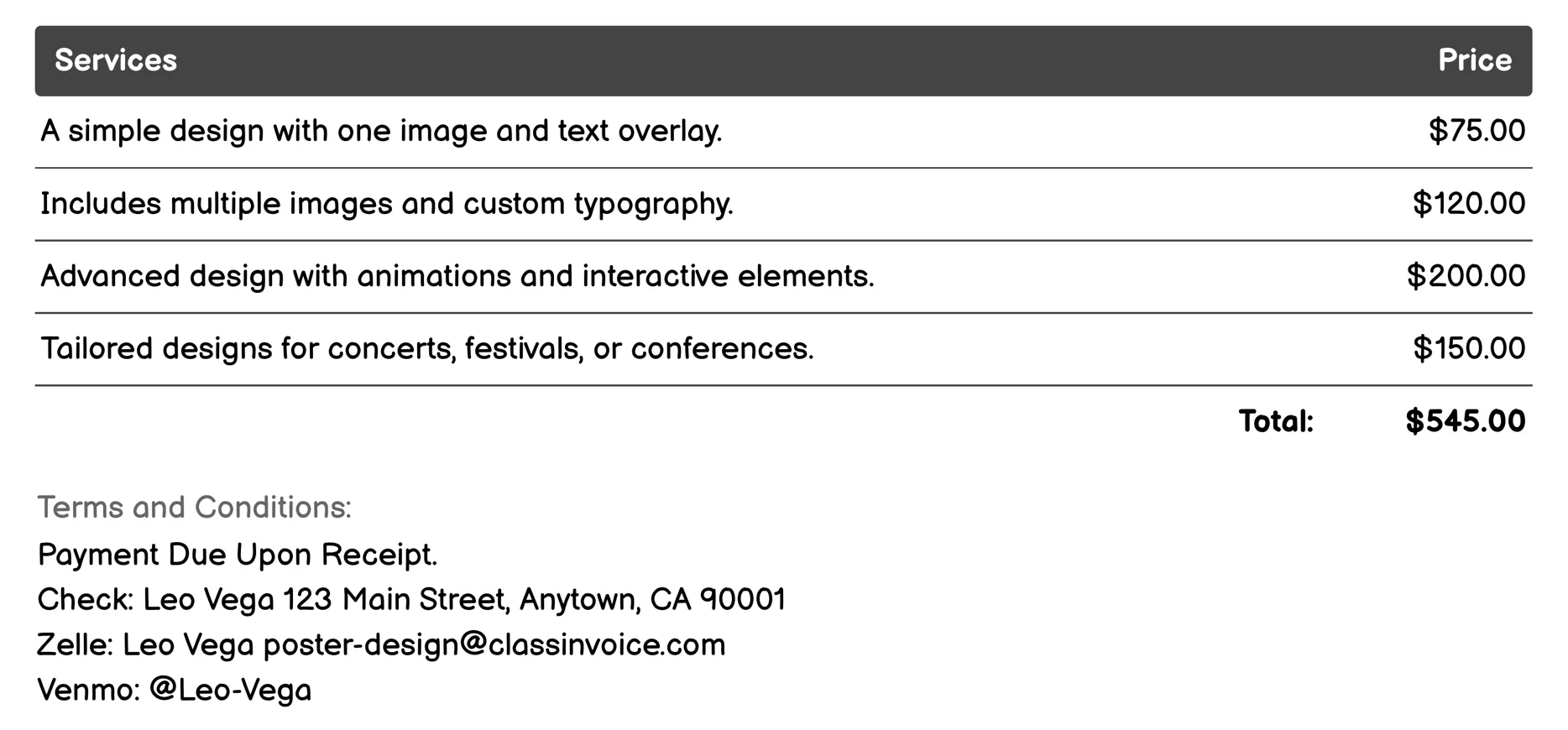 Print Poster Design Invoice Example