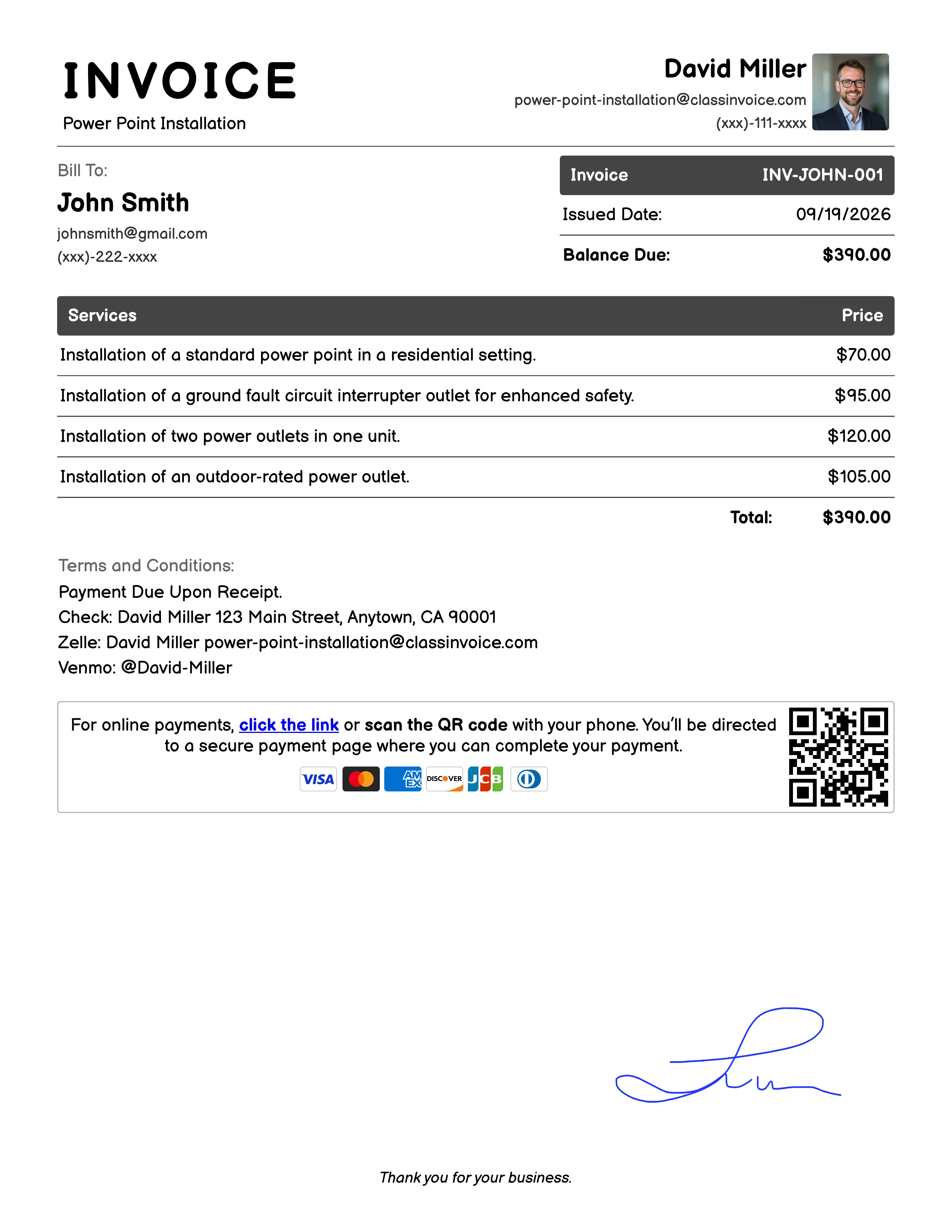 Power Point Installation Invoice Example