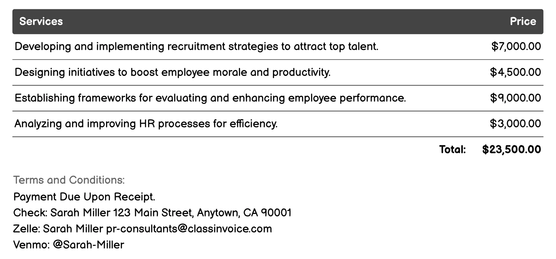Human Resources Consulting Invoice Example