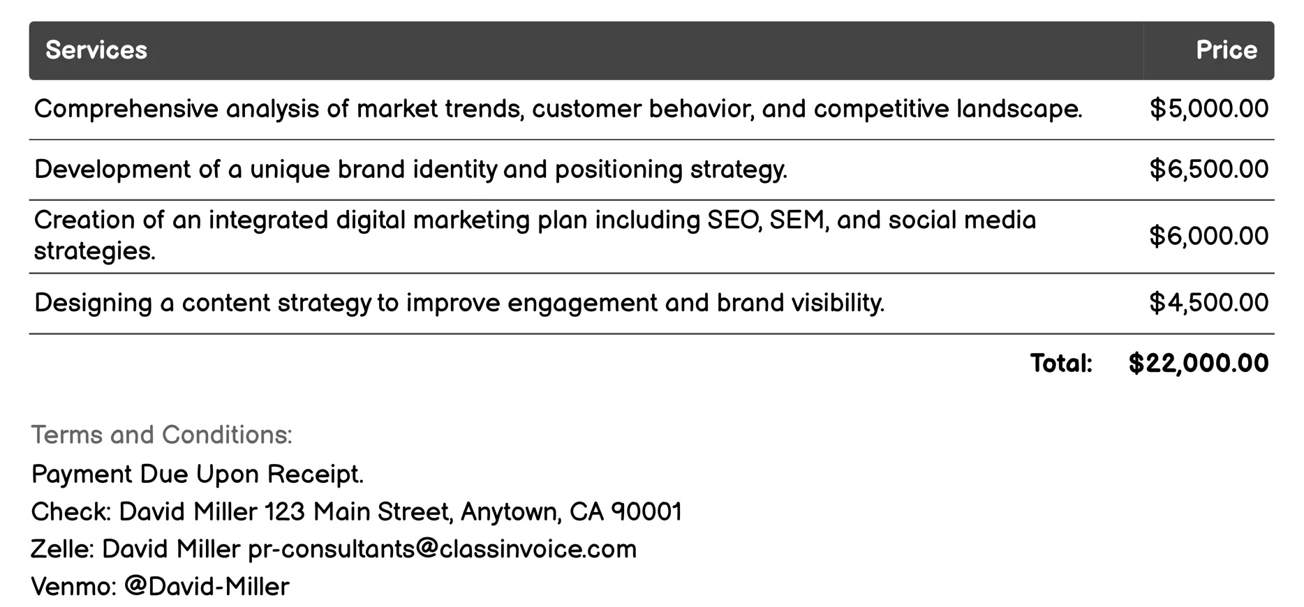 Marketing Strategy Consulting Invoice Example