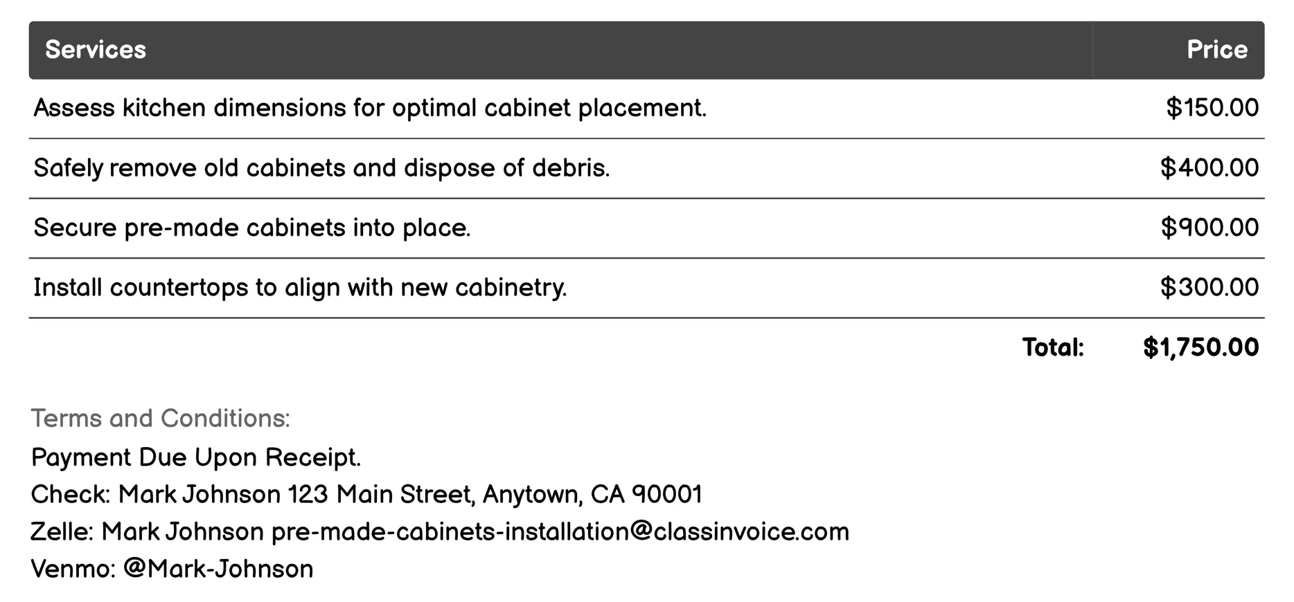 Kitchen Cabinet Installation Invoice Example
