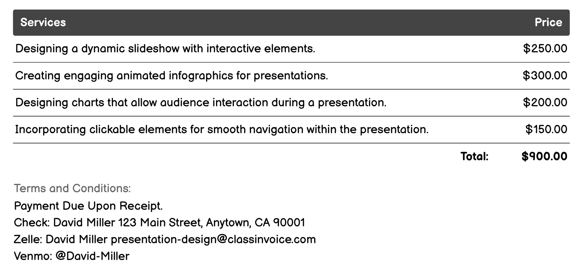 Interactive Elements Design Invoice Example