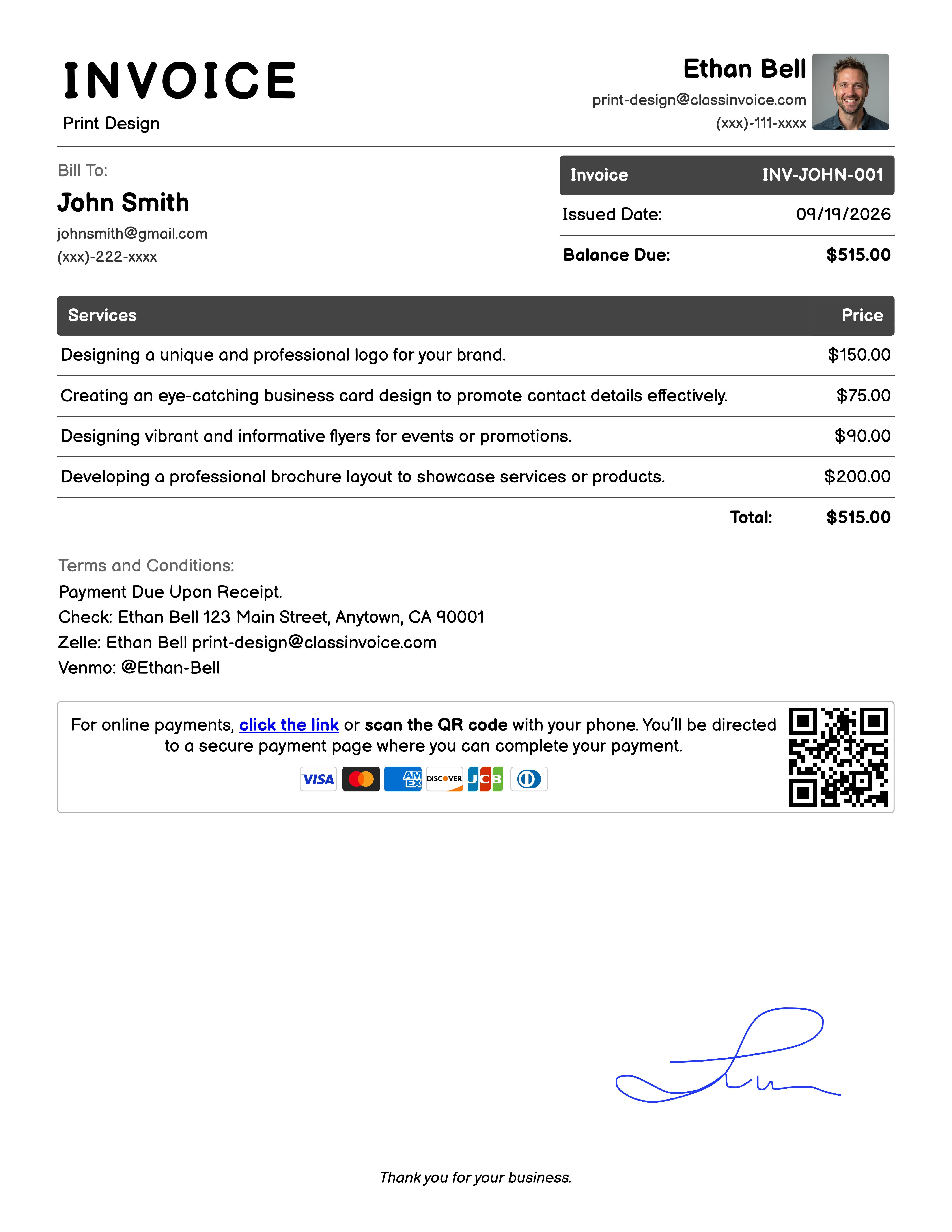 Print Design Invoice Example